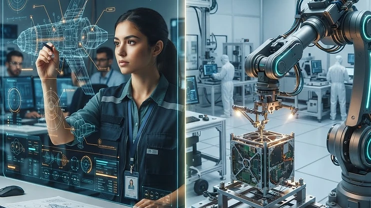 A conceptual image showing the intersection of human engineering and AI automation.