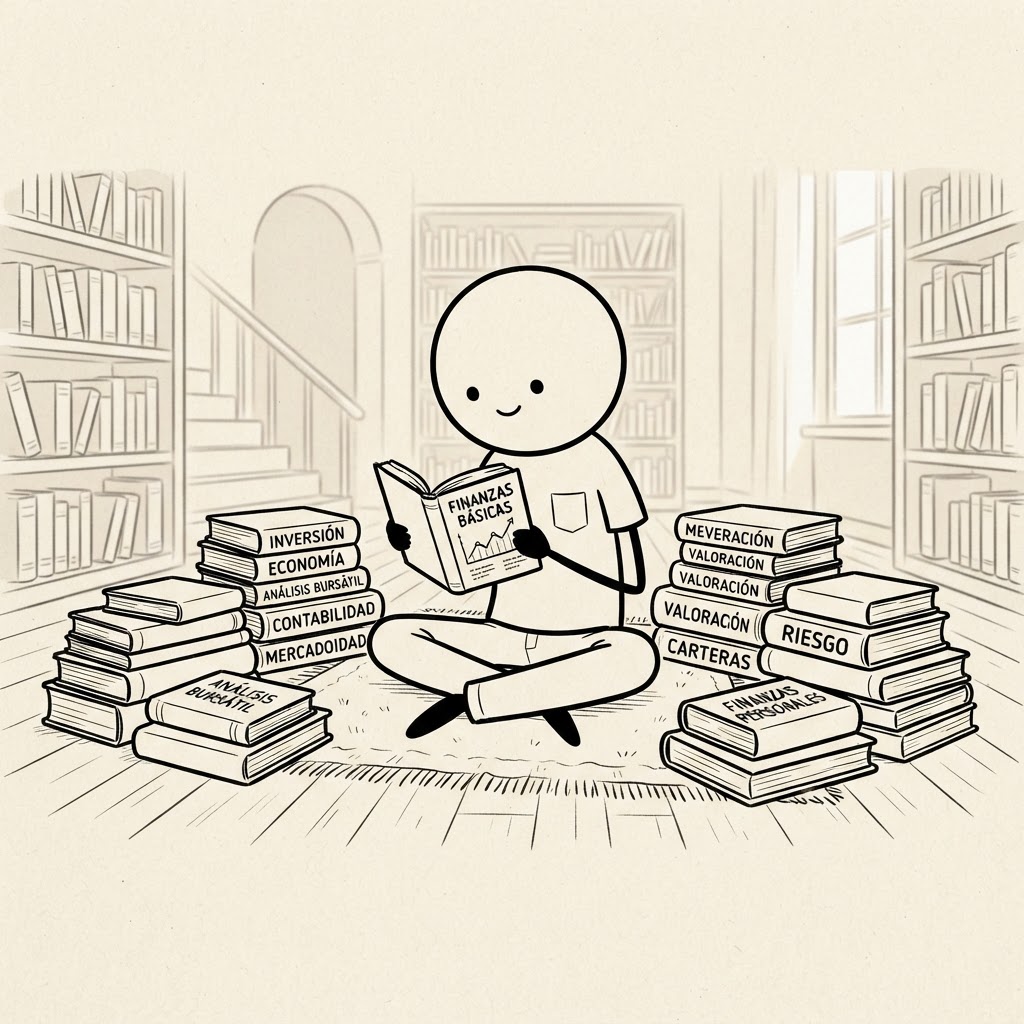 Leyendo entre libros en el piso