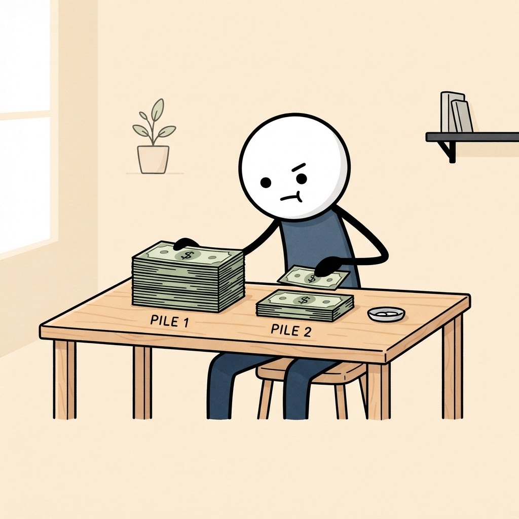 Dos pilas de billetes