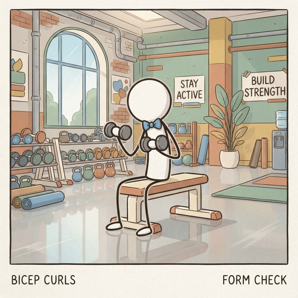 Haciendo curl de bíceps sentado.