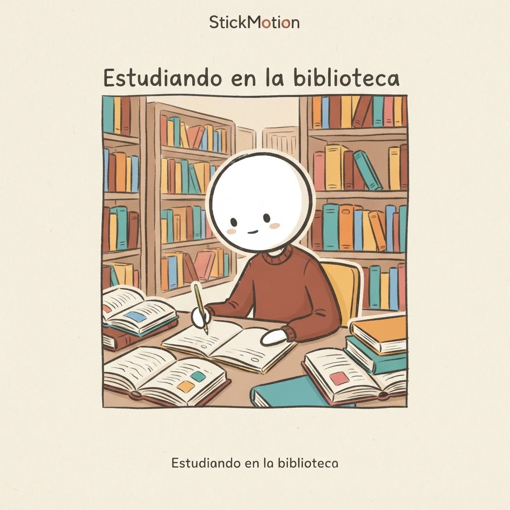 Estudiando en la biblioteca