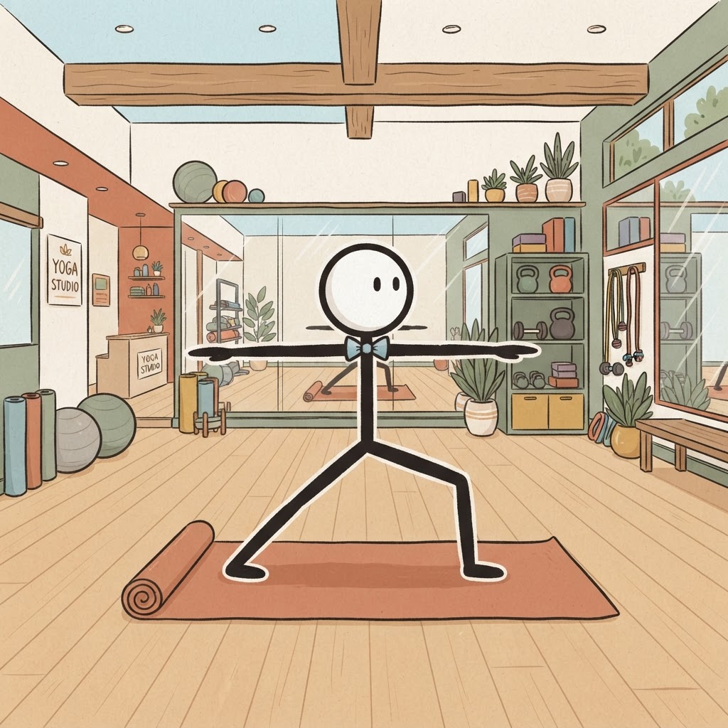 Haciendo postura de yoga guerrero.