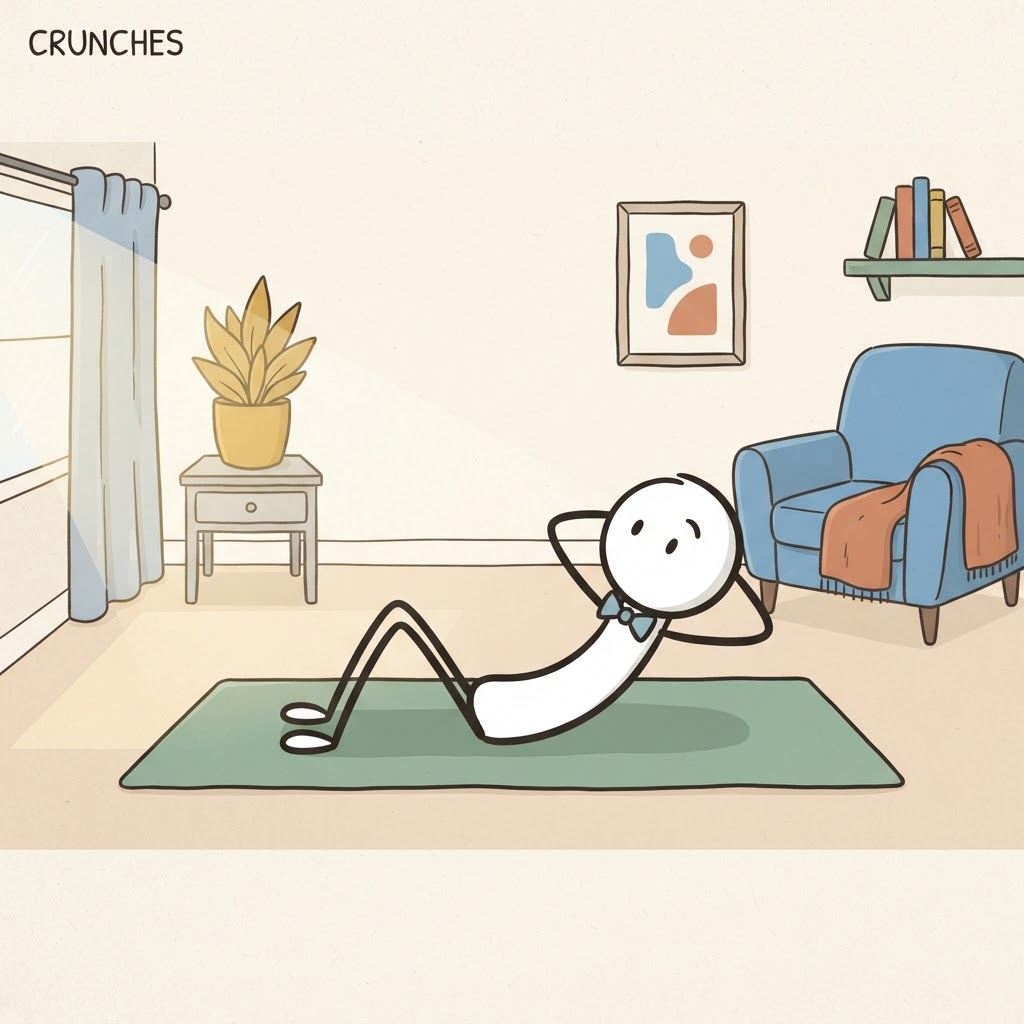 Haciendo abdominales sobre una colchoneta.
