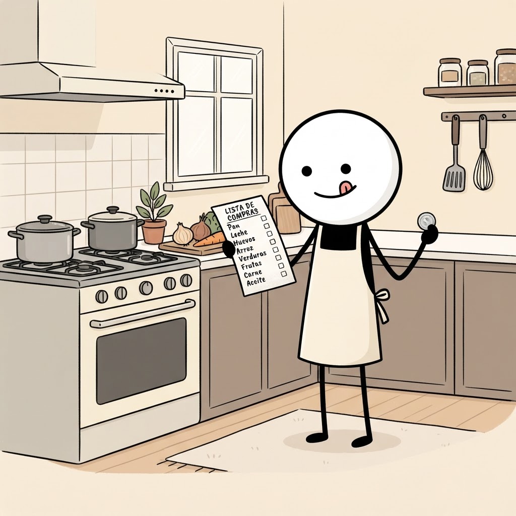 Lista de compras en la cocina
