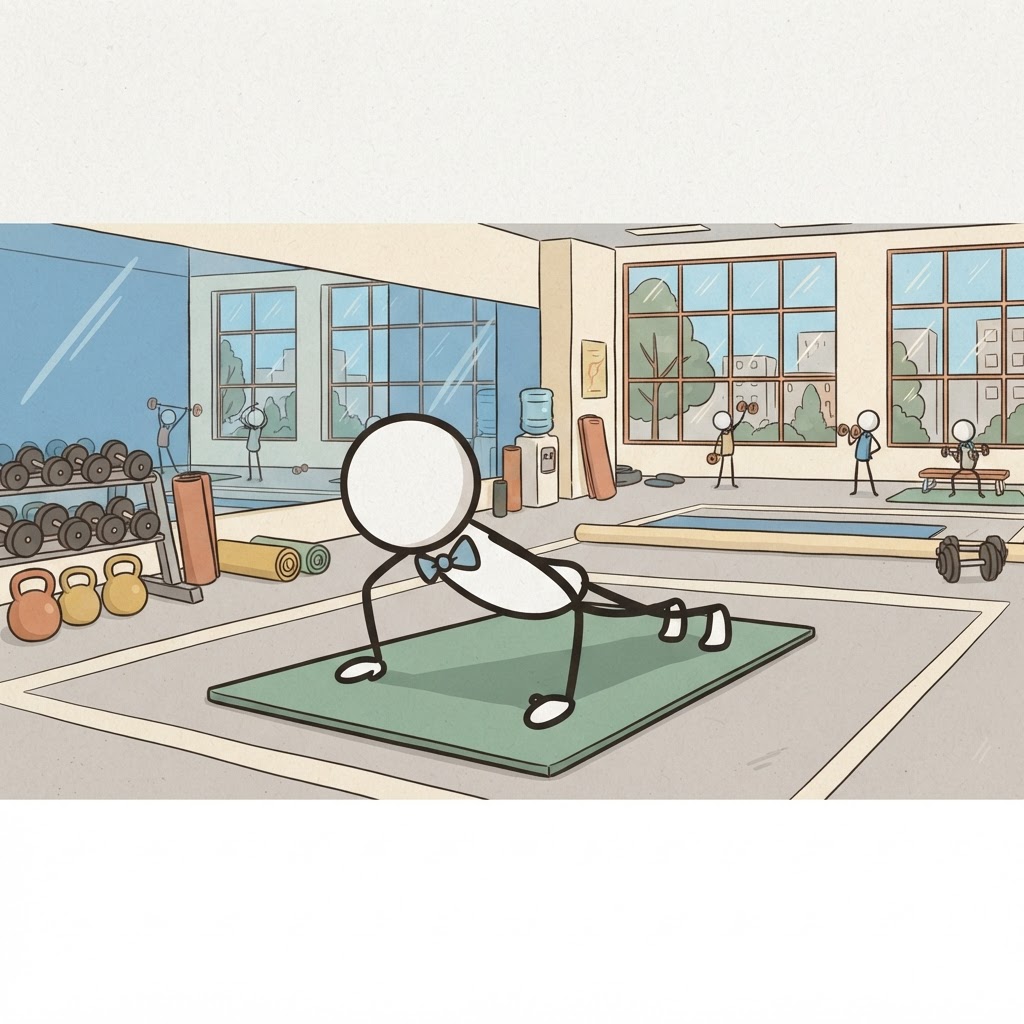 Haciendo flexiones sobre una colchoneta.