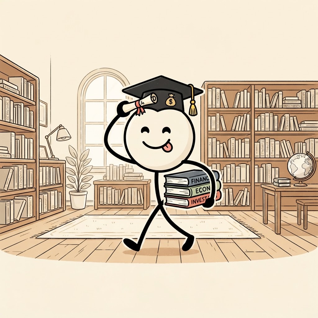 Birrete de conocimiento en la biblioteca