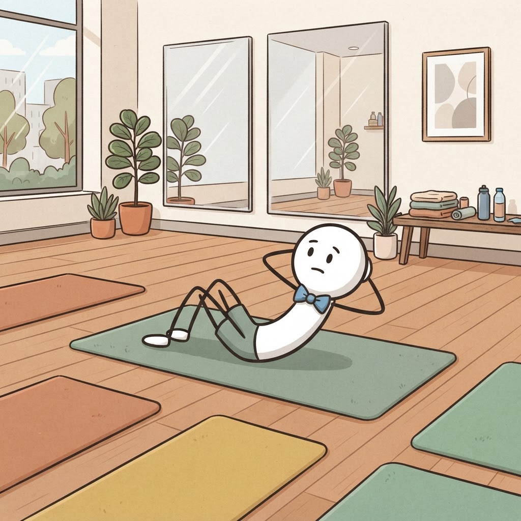 Haciendo abdominales en colchoneta