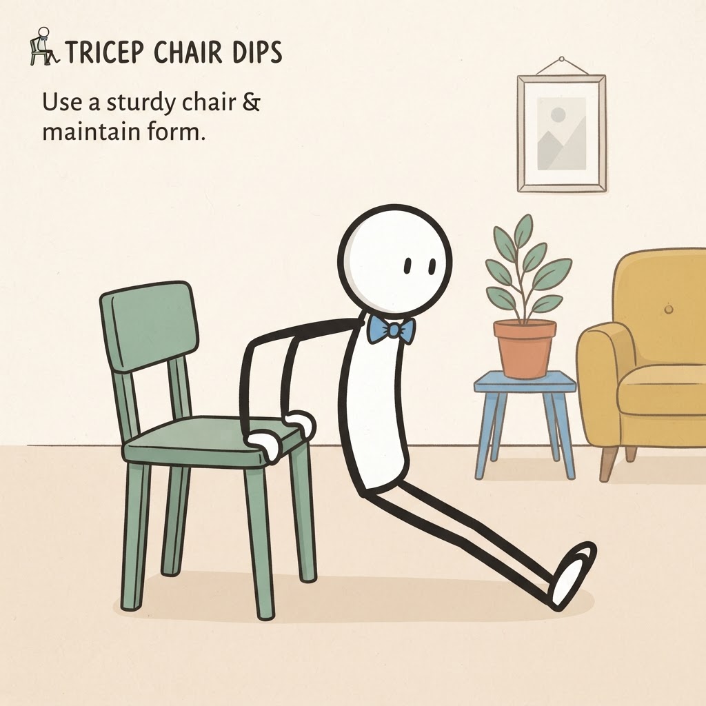Figura haciendo fondos en una silla.