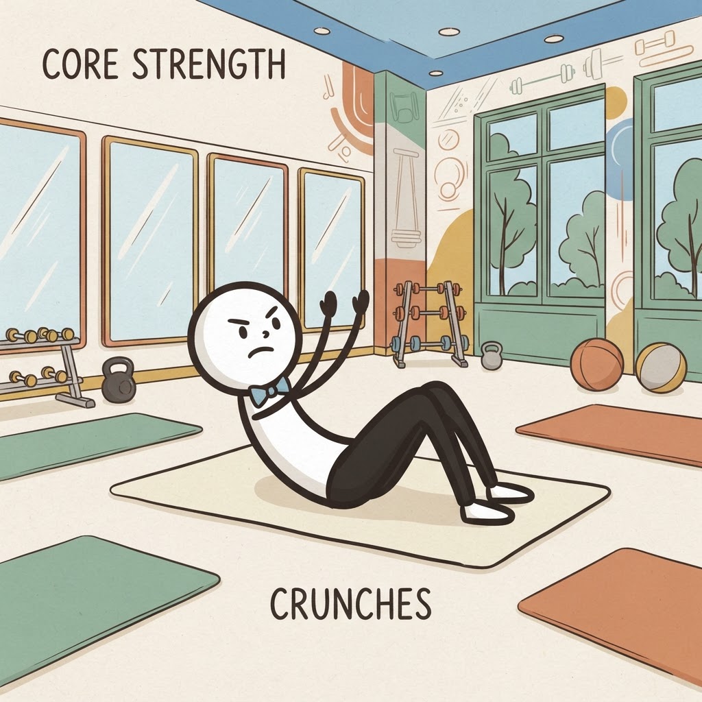 Haciendo abdominales sobre el suelo.