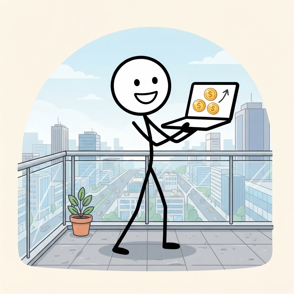 Enseñando en el balcon de la oficina
