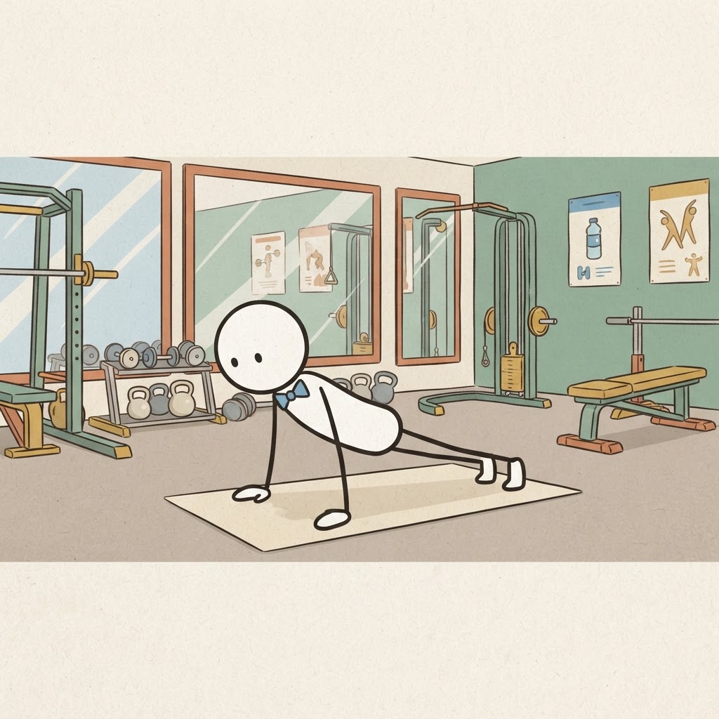 Figura haciendo flexiones en el suelo