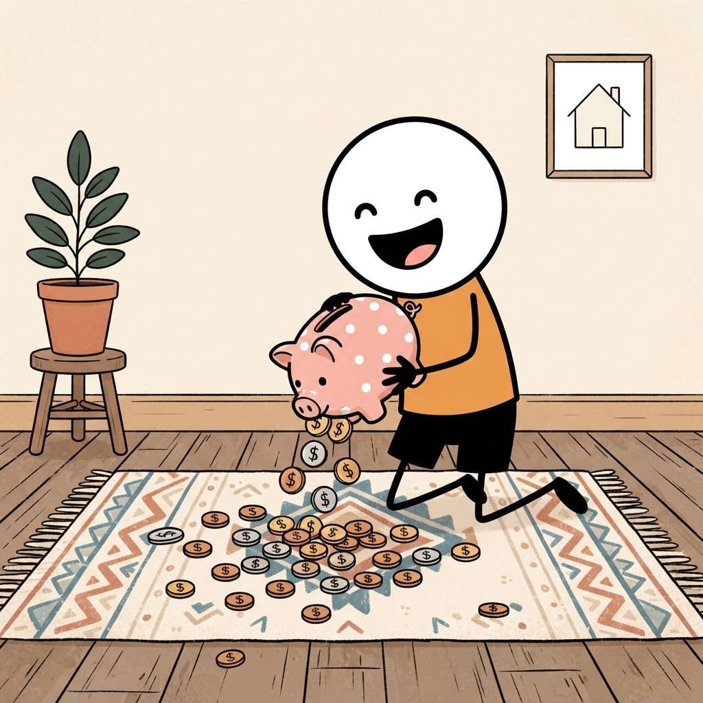 Vaciando la alcancía en casa