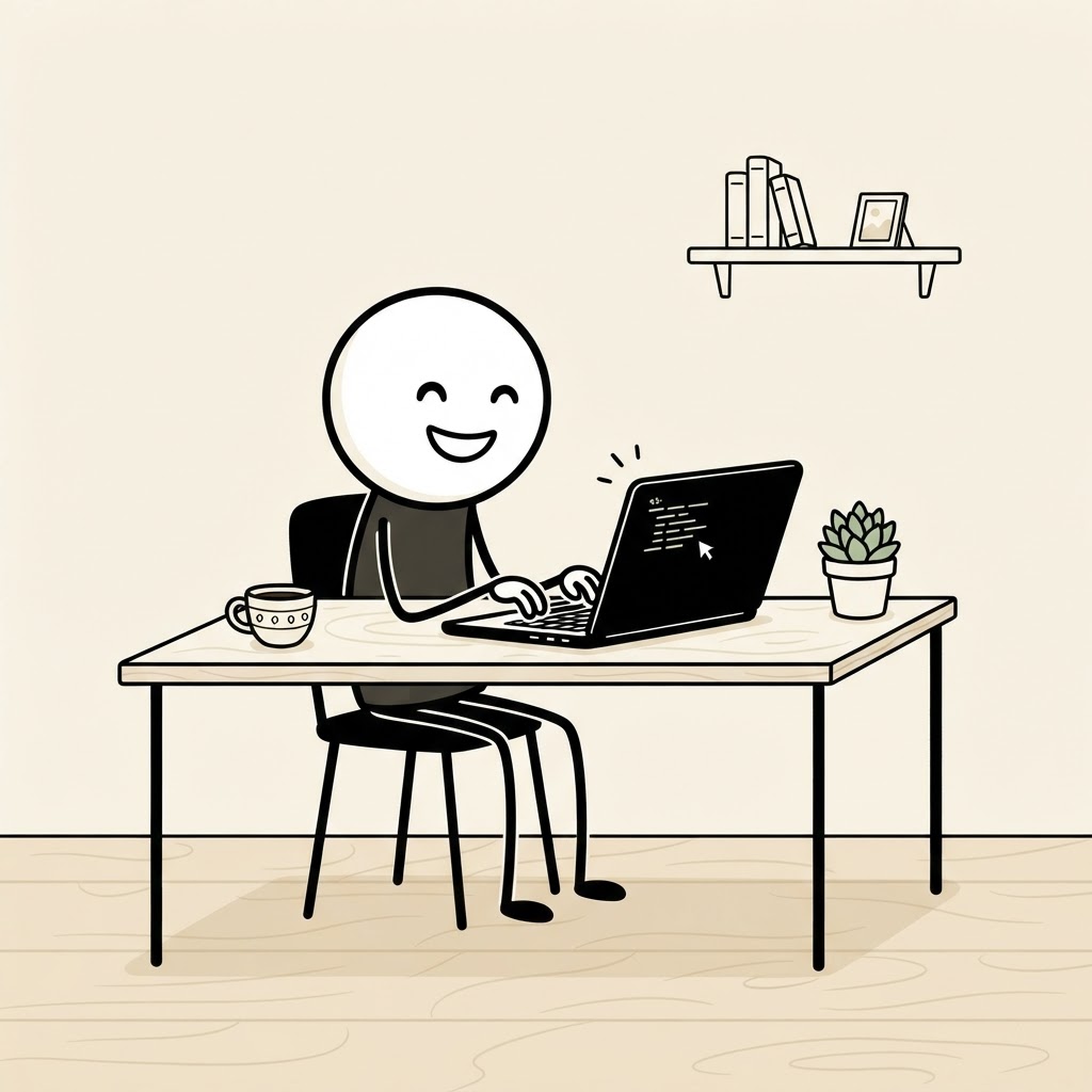 Trabajando en la laptop con café
