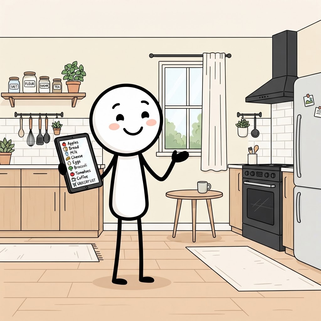 Lista en tablet en la cocina
