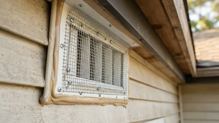 Professional exclusion mesh installed on a soffit vent