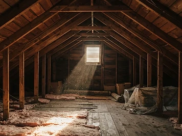 Attic interior with wooden beams