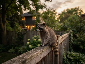 Raccoon on a residential fence