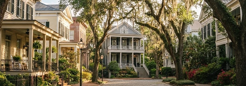 Residential neighborhood with mature trees in Savannah