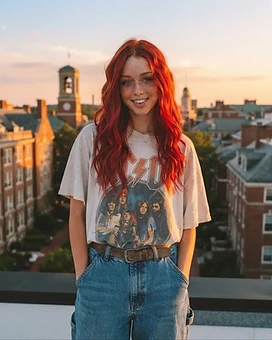 Skylar on a rooftop in her college town