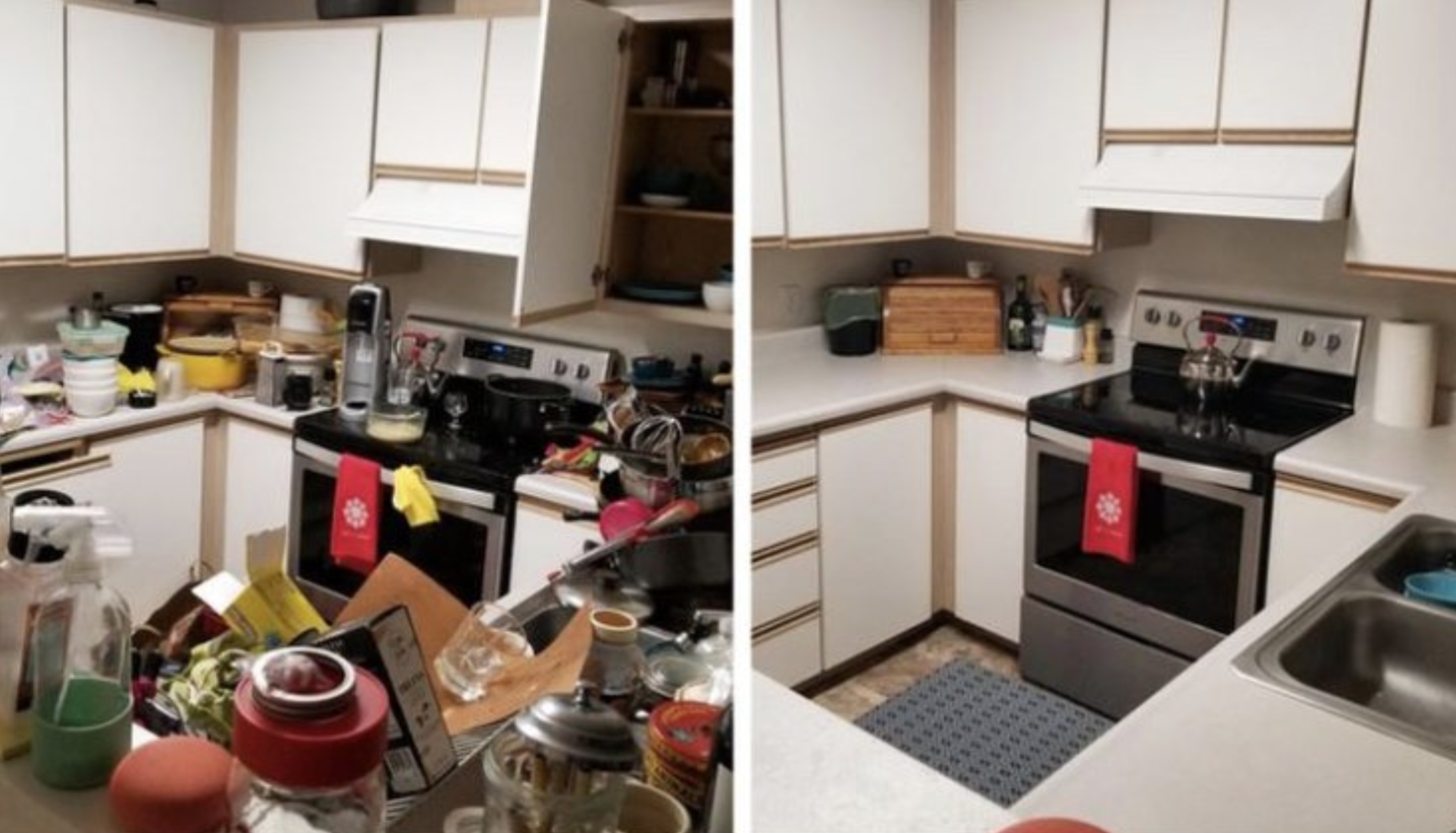 Kitchen before and after cleaning