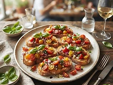 Hızlı Domatesli ve Fesleğenli Bruschetta