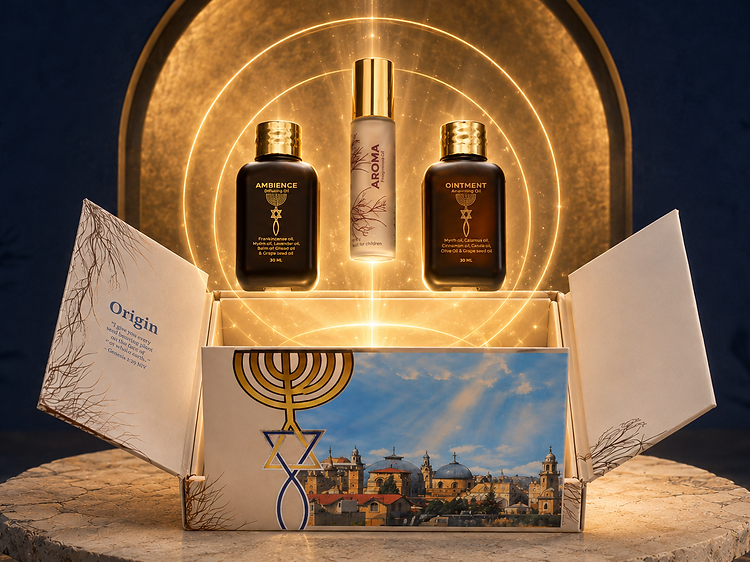 The open Origin gift box with its three vessels glowing beneath a golden halo