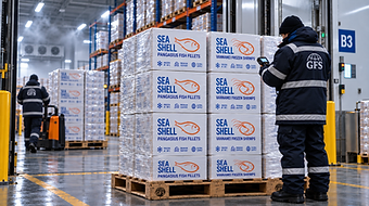 Seafood frozen export product in GFS cold-chain storage