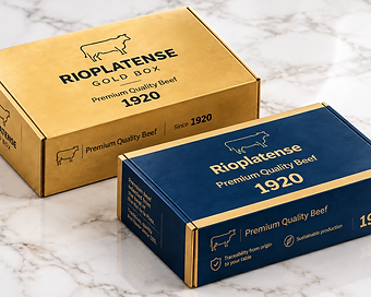 GFS Rioplatense Gold Box frozen beef export carton from Argentina in the wholesale showroom