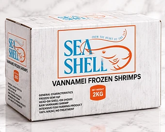 GFS Sea Shell frozen seafood export carton from Vietnam in the wholesale showroom