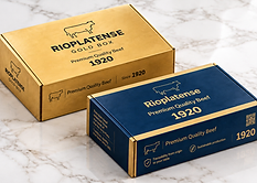 GFS Rioplatense Gold Box sealed frozen beef export carton designed for international shipping