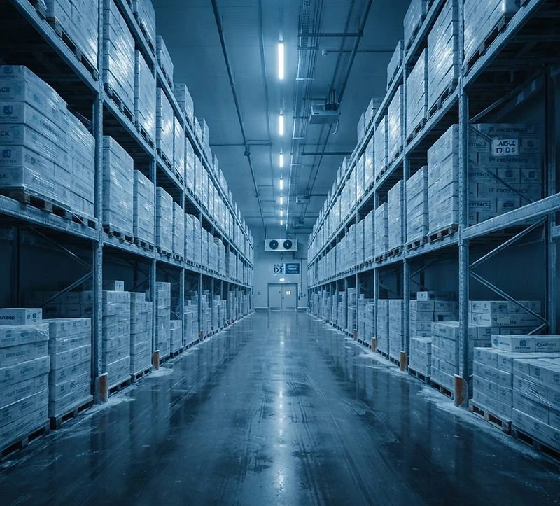 GFS frozen food logistics infrastructure with refrigerated containers at a commercial port