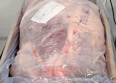 GFS True Herd vacuum packed frozen beef inside an open export carton