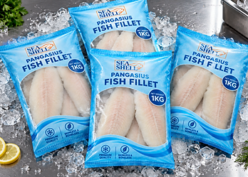 GFS Sea Shell Fish open export carton with vacuum packed frozen seafood from Vietnam