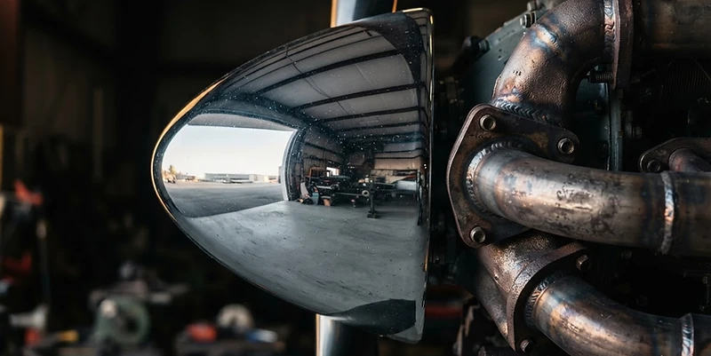 AEROFORM aircraft brightwork polishing — polished aluminum and chrome restoration at Monterey Regional Airport