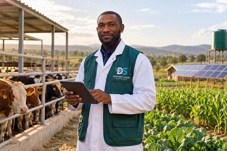 Agriculteur africain utilisant une tablette dans une installation moderne