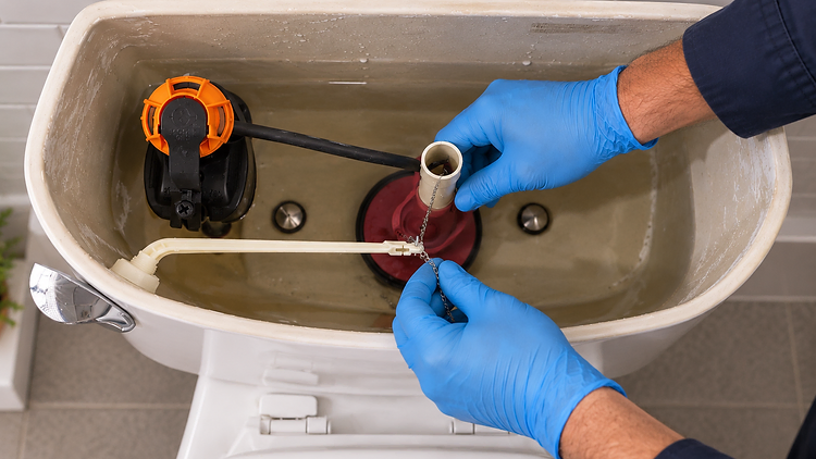 Replacing a toilet fill valve and flapper inside the tank