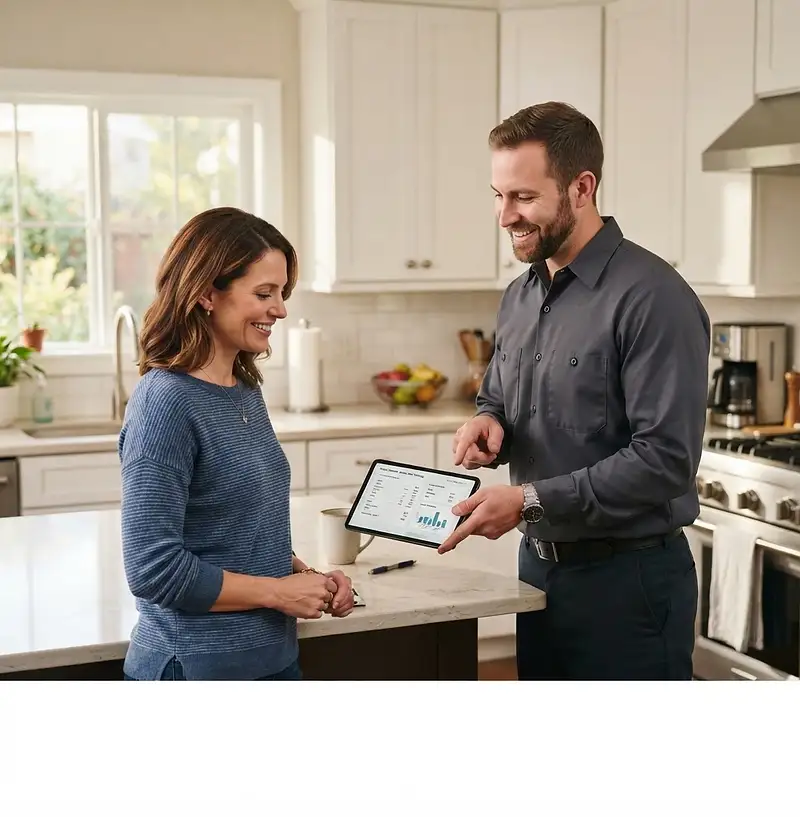 The Classic Plumber discussing plumbing options with a Farragut homeowner
