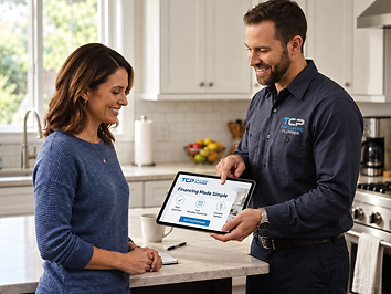 Professional plumber discussing a project estimate with a homeowner