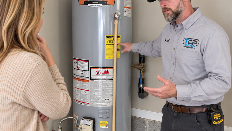 Professional plumber installing a water heater