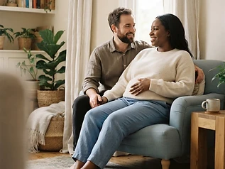 An expecting couple sharing a quiet moment at home