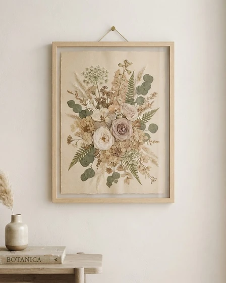 Preservación floral en marco de madera