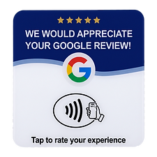 Google review card on the counter