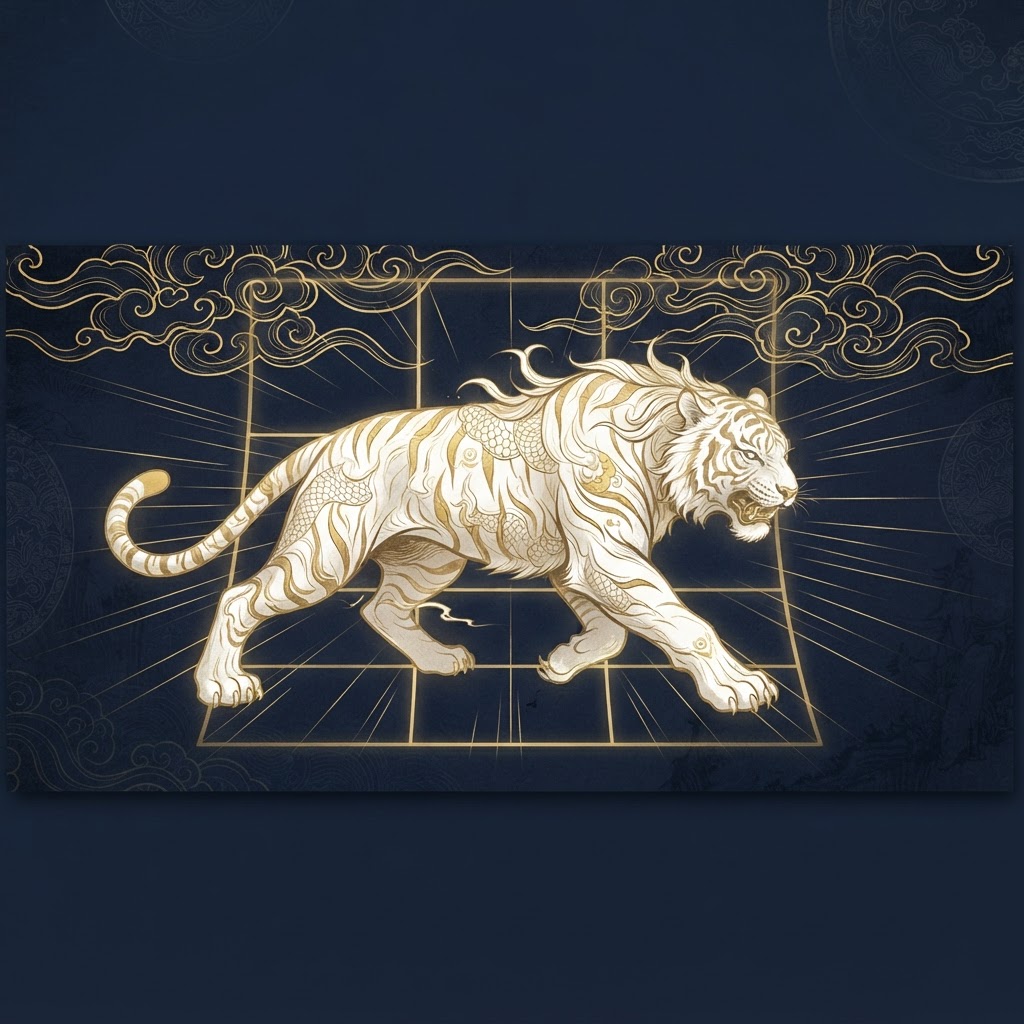Qi Men Dun Jia: Bai Hu, the White Tiger Deity, Pressure, Force and Hard Contact hero illustration