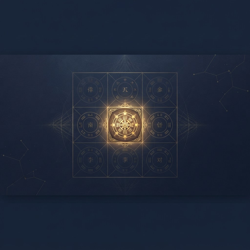 Qi Men Dun Jia: Palace Five, the Center Palace, the Seat of Command hero illustration