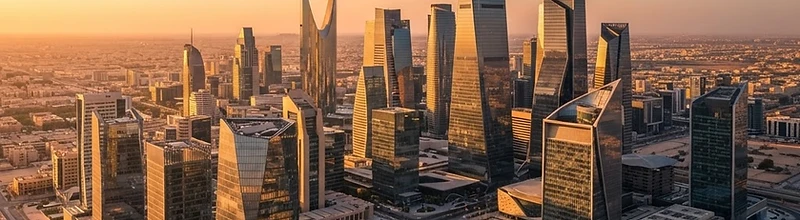 Modern Riyadh business district skyline at golden hour