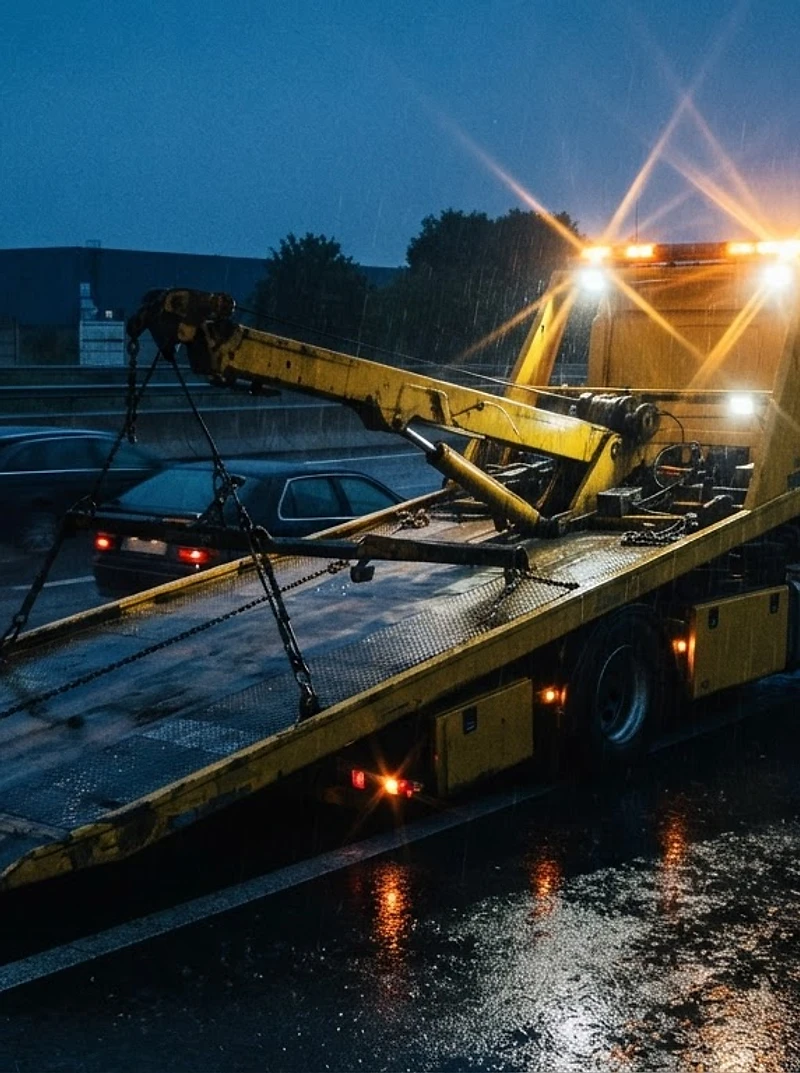Dépanneuse lourde Belys en intervention de nuit sur autoroute