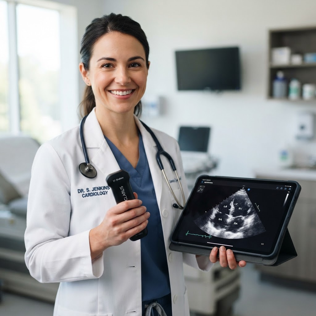 Professionista sanitario con sonda ecografica wireless NeoSonicMed