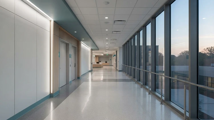 Modern healthcare facility corridor