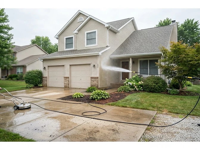 Illustrative photo of residential pressure washing on a suburban home in the Bartlett Illinois area