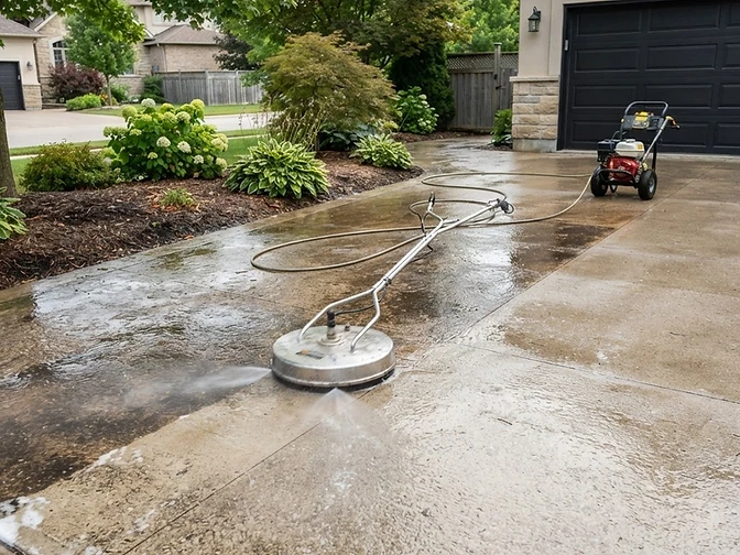 Illustrative photo of pressure washing a concrete patio in the Bartlett Illinois area
